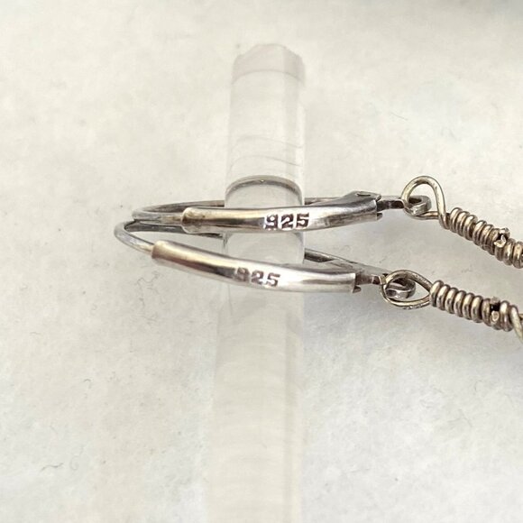 Sterling Silver 925 Blue Glass Beaded Filigree Fringe Chandelier Dangle Earrings - Picture 8 of 15